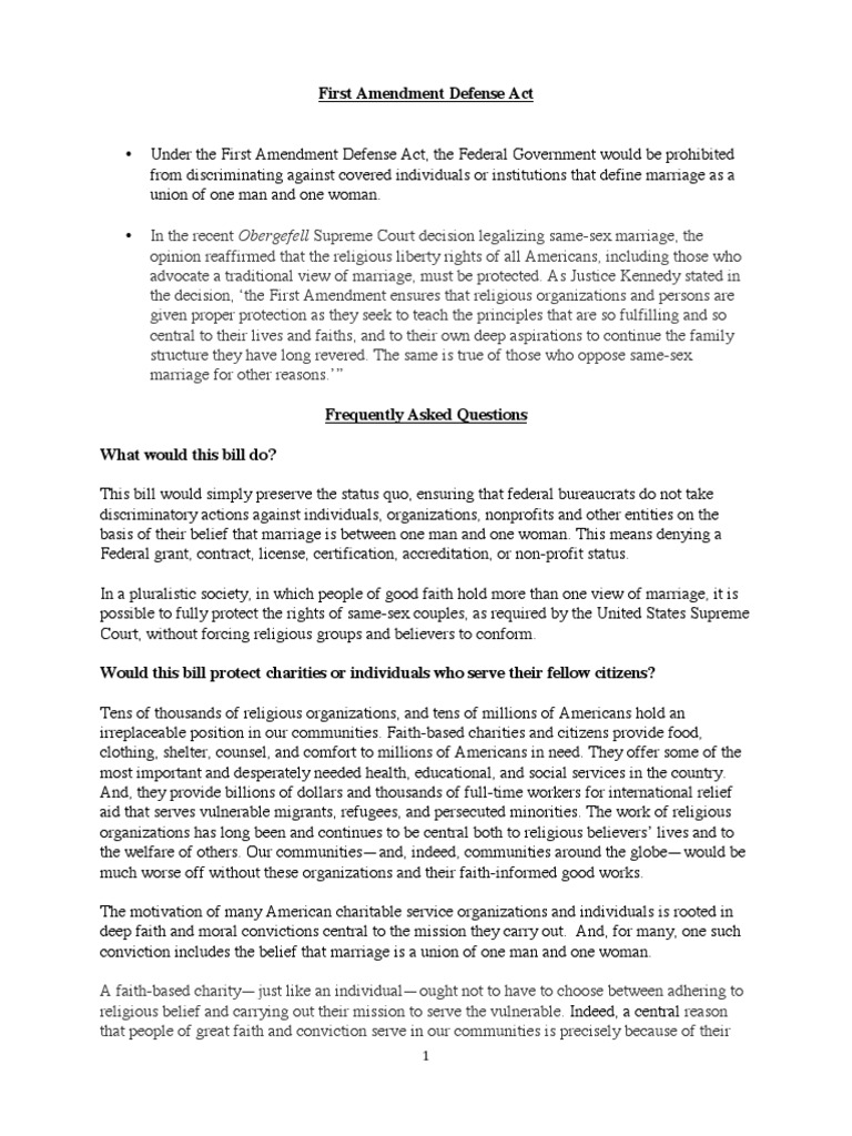 First Amendment Defense Act Overview | PDF | First Amendment To The ...