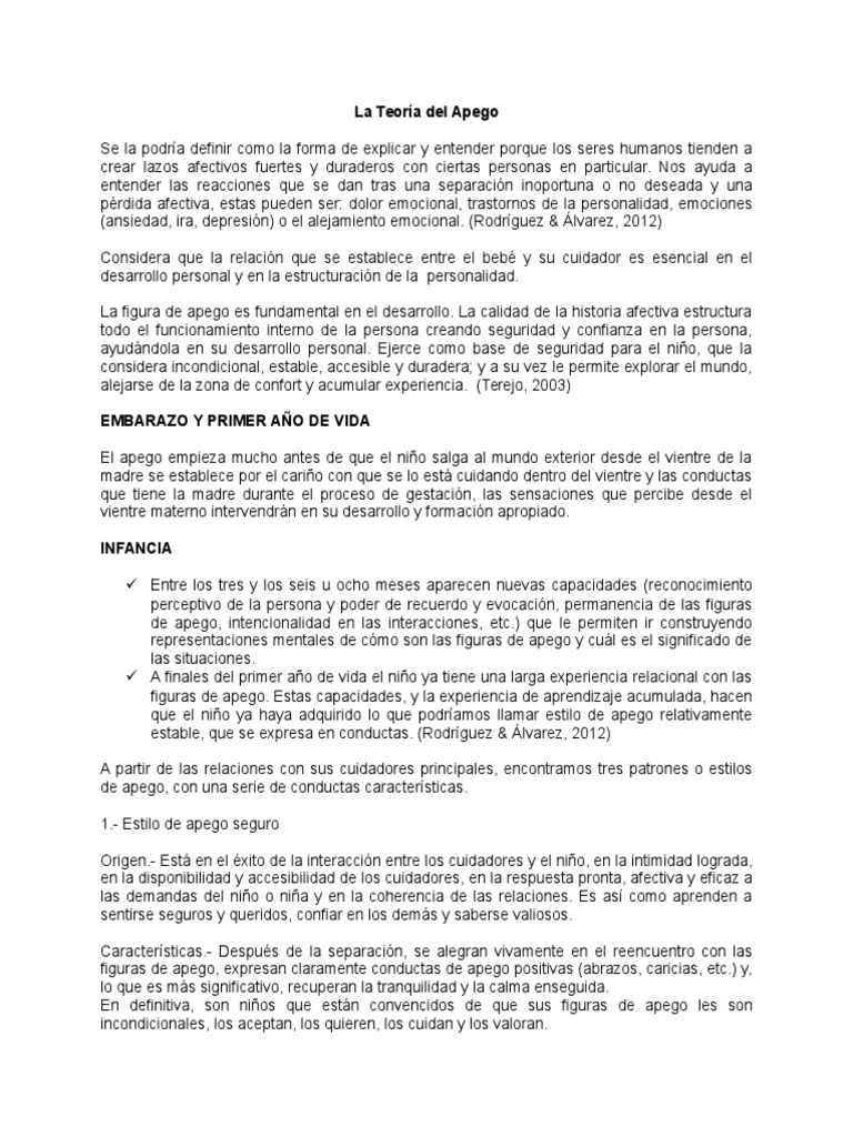 Teoría del Apego: Estilos y Desarrollo Infantil | PDF | Teoría de apego ...