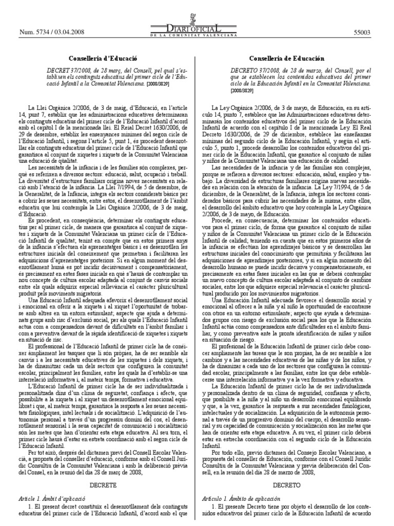 DOGV 1er Ciclo de Educación Infantil | PDF