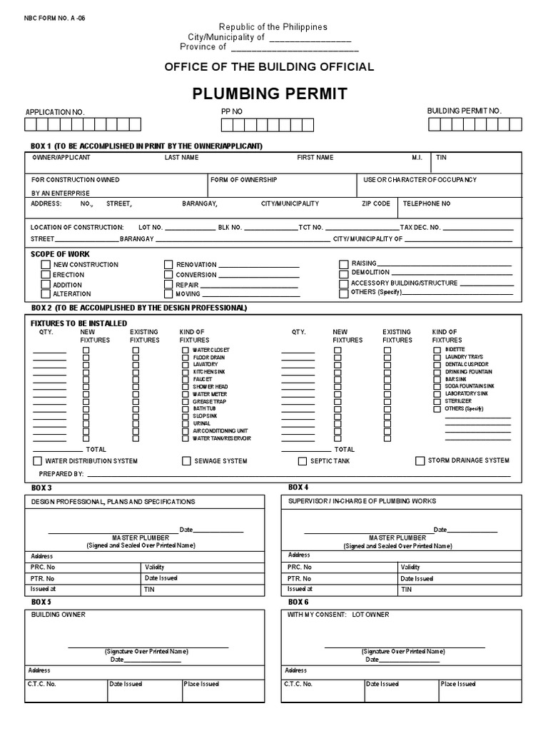 Plumbing Permit Application Form | PDF | Plumbing | Hydraulic Engineering