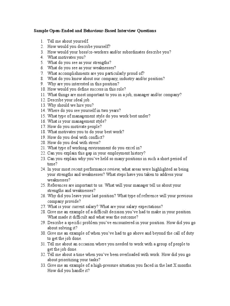 Behavior-Based Interview Questions Guide | PDF | Action (Philosophy ...