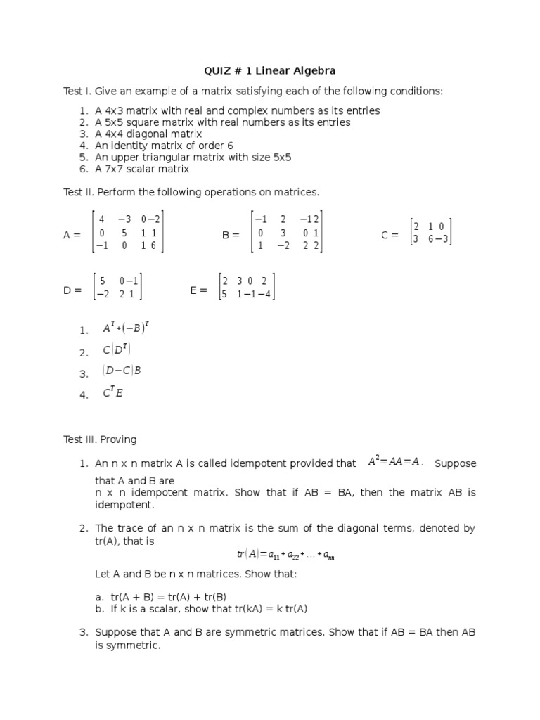 QUIZ Linear Algebra | PDF | Teaching Methods & Materials
