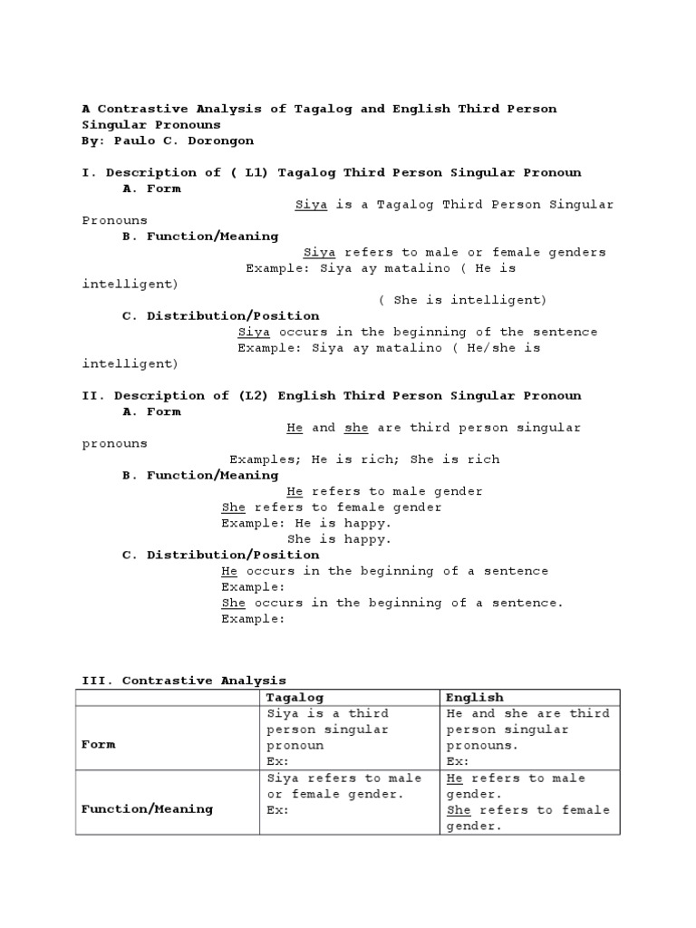 A Contrastive Analysis of Tagalog and English Third Person Singular ...