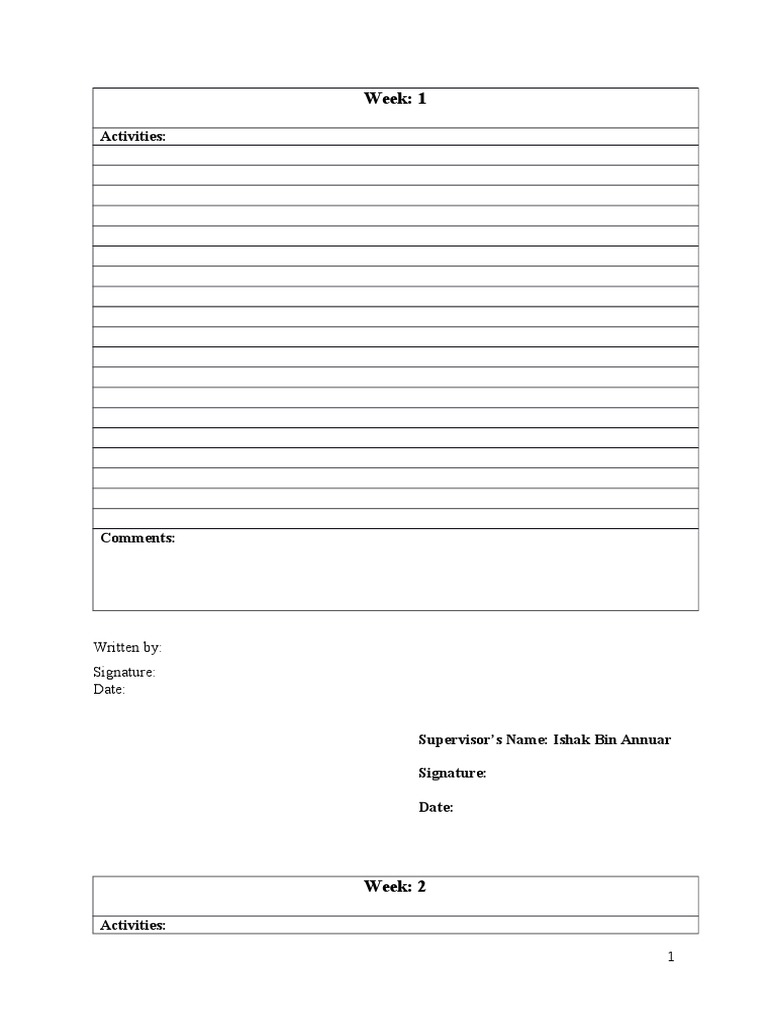 Weekly Activity Log Template | PDF | Sports & Recreation