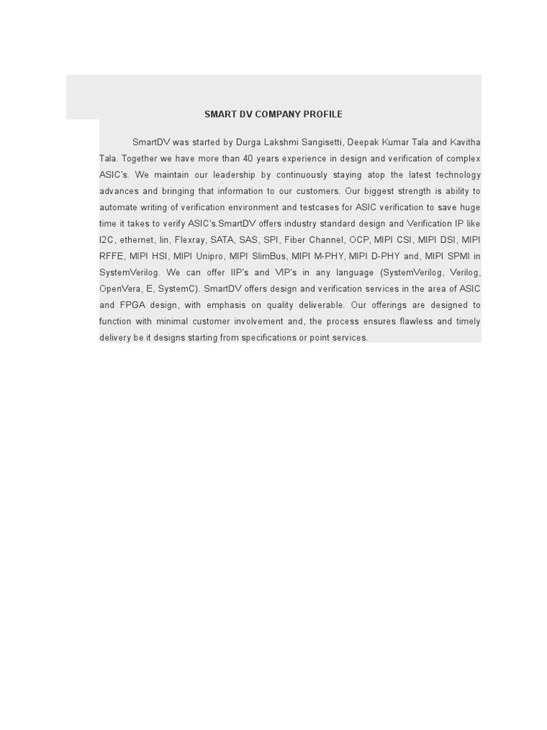 SmartDV Company Profile Overview | PDF | Computers