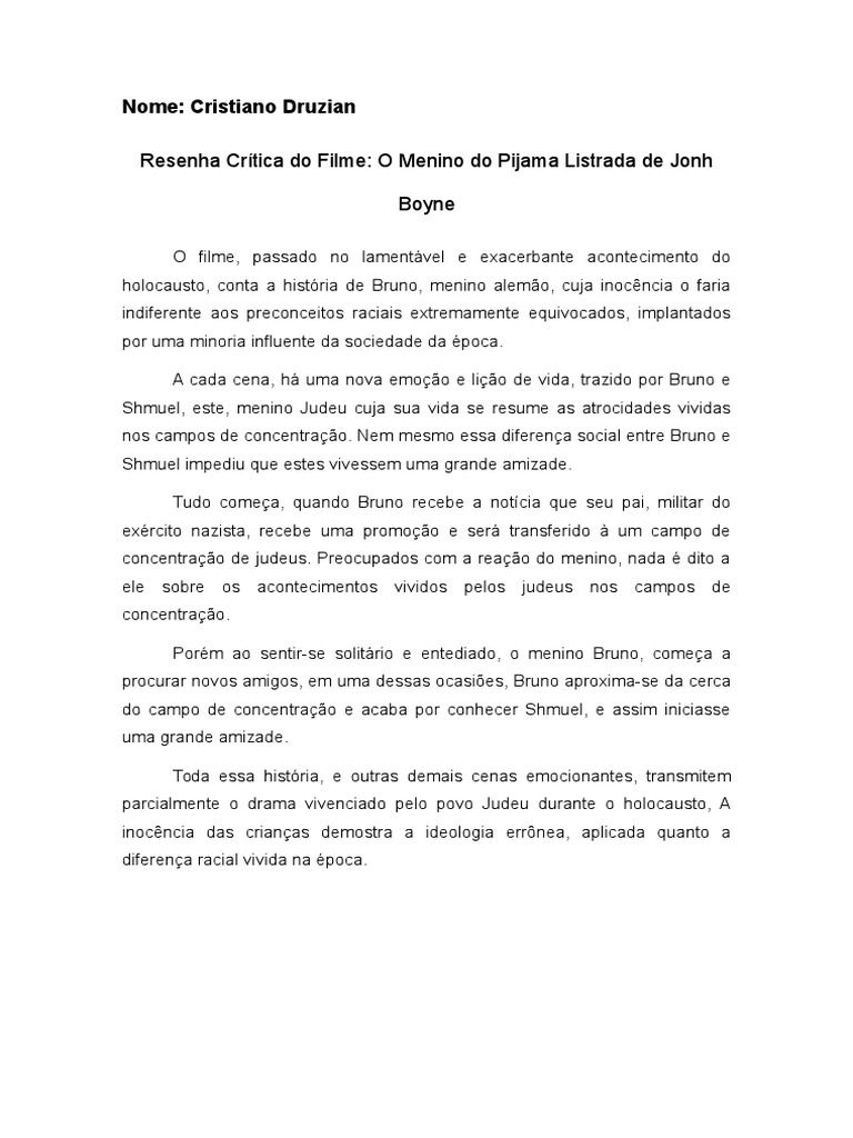 Resenha Crítica O Menino Do Pijama Listrado