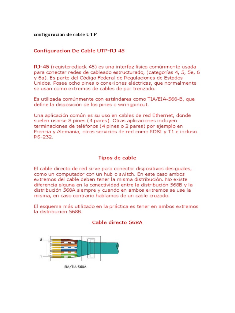 Configuracion de Cable UTP | PDF | Dirección IP | Redes
