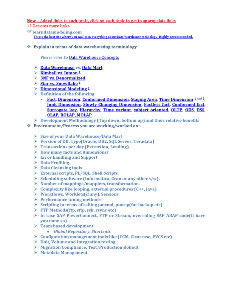 Data Warehouse Interview Insights | PDF | Data Warehouse | Oracle Database