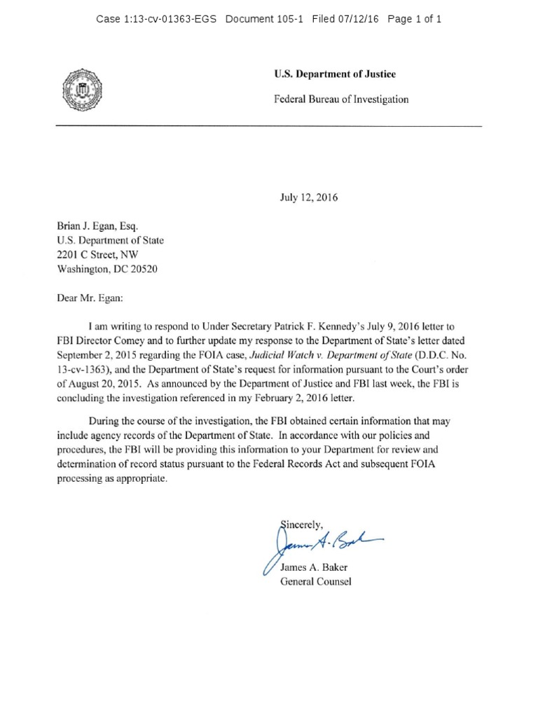 Letter From FBI General Counsel | PDF