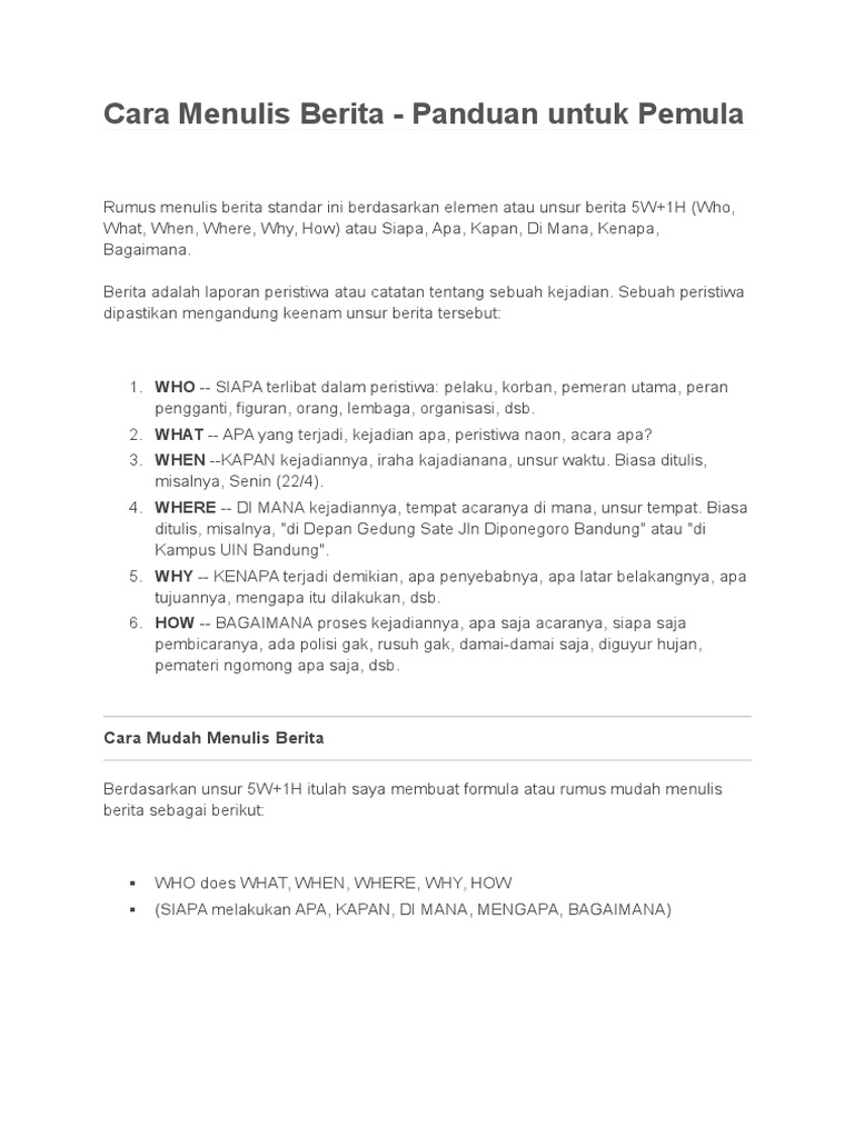 Berita Dengan Unsur 5w 1h Berbagai Unsur