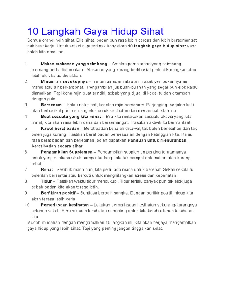 10 Langkah Gaya Hidup Sihat | PDF
