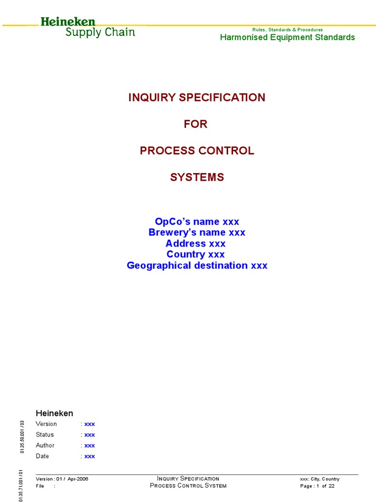 Process Control Systems Inquiry Specification | PDF | Specification ...