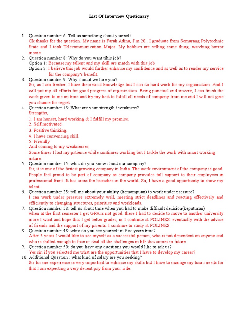 Common Job Interview Questions | PDF | Career & Growth