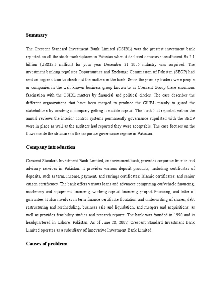 The Crescent Standard Investment Bank Limited PDF Investment