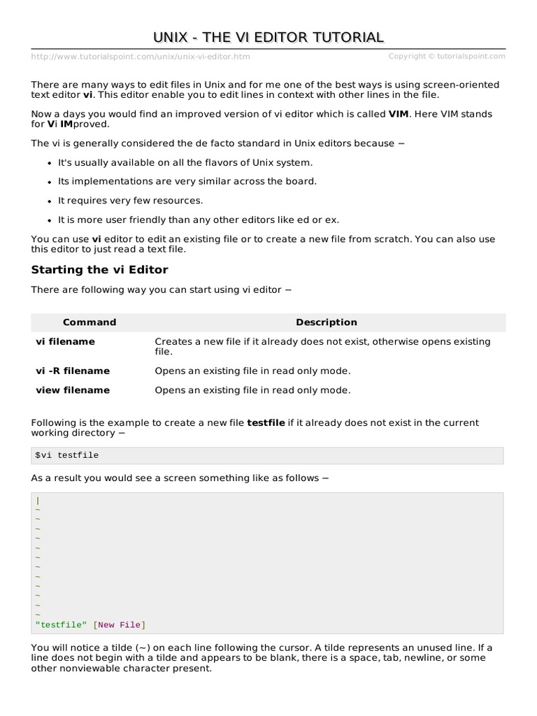 Unix VI Editor PDF | PDF | Filename | Text File