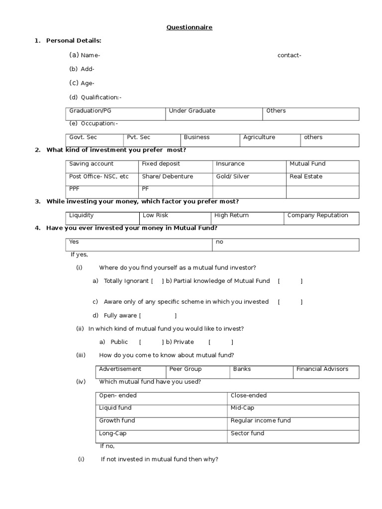Questionnaire 1. Personal Details | PDF