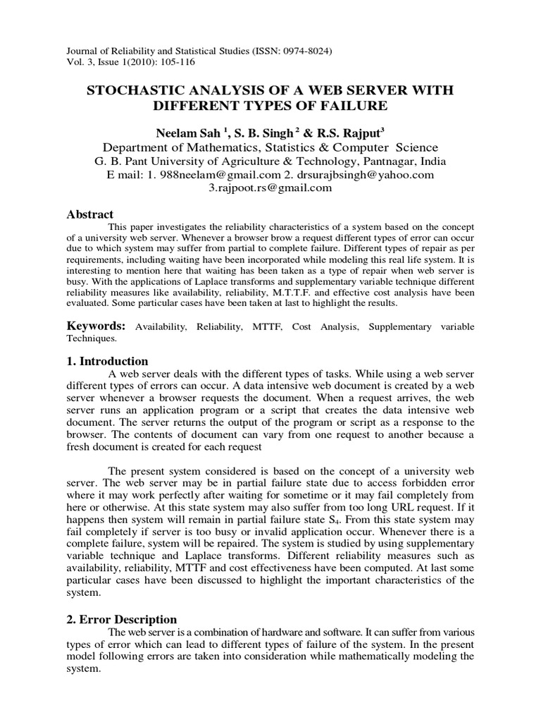 Stochastic Analysis of Web Server Failures | PDF | Web Server ...
