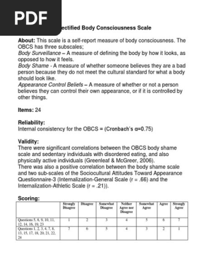 Objectified Body Consciousness Scale Shame Consciousness