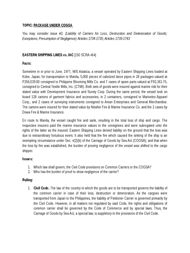 Exceptions Presumption of Negligence) Articles 17341735 Articles 1739