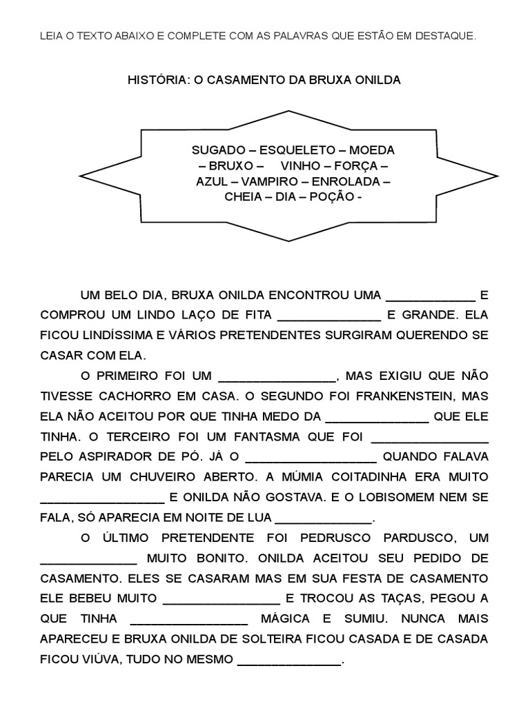 Complete o Texto Com As Palavras | PDF