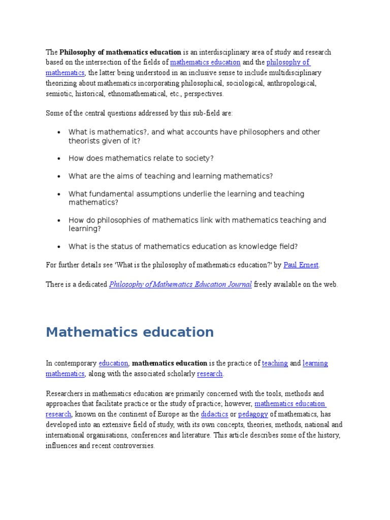 Mathematics Education Philosophy of Mathematics | PDF | Educational ...