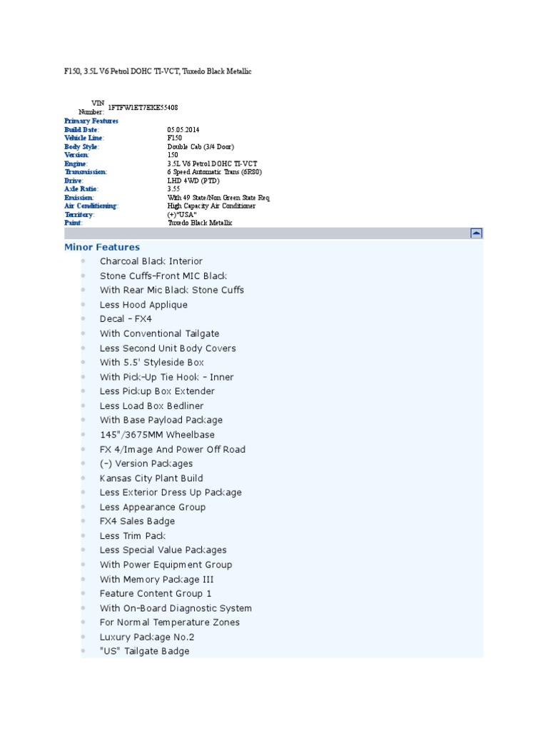 F150 Build Sheet Ford F Series Pickup Truck