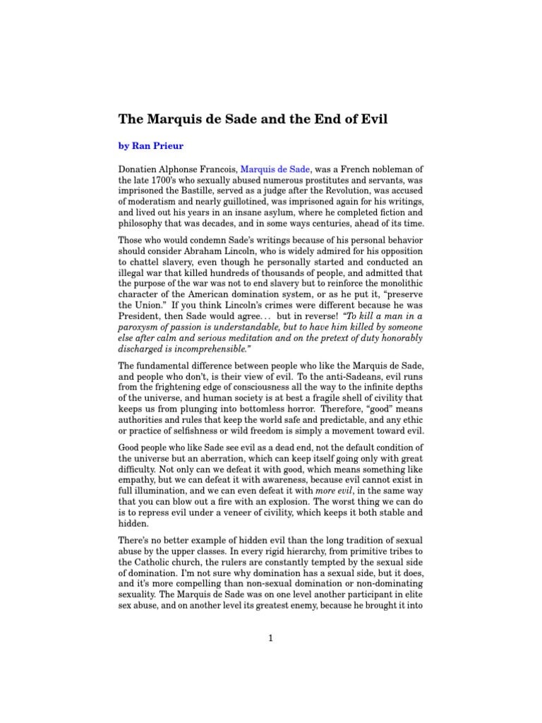 The Marquis De Sade And The End Of Evil Marquis De Sade