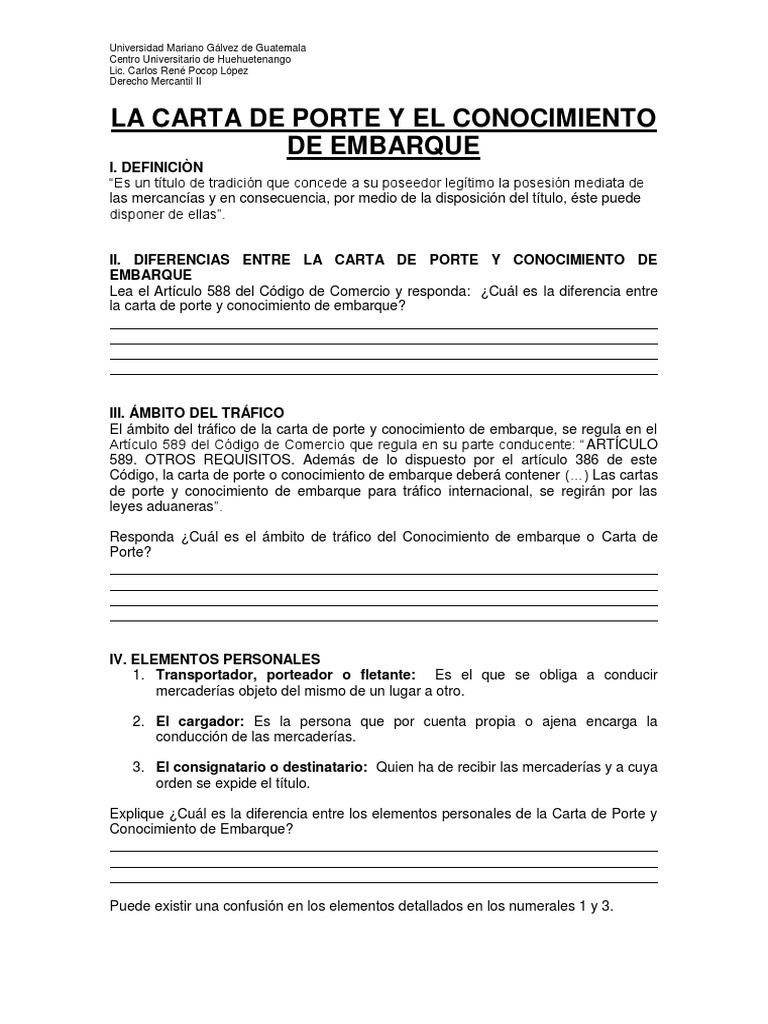 Guía Carta de Porte y Conocimiento de Embarque (1)  Conocimiento de