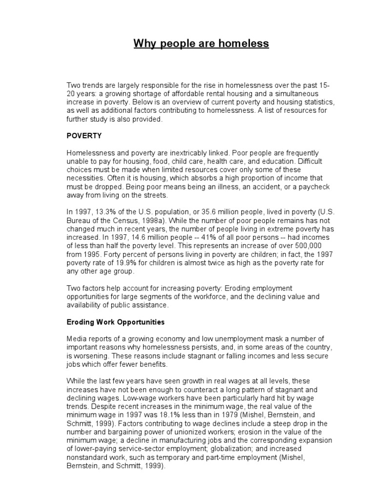 Why People Are Homeless | PDF | Temporary Assistance For Needy Families ...