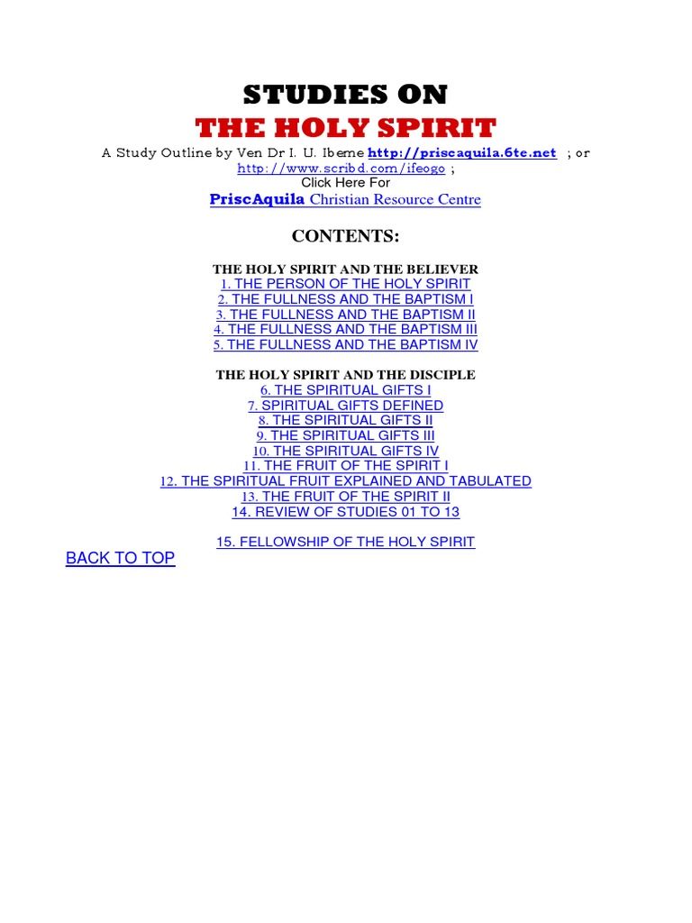 Fullness, Fruit and Gifts of The Holy Spirit | PDF | Spiritual Gift ...