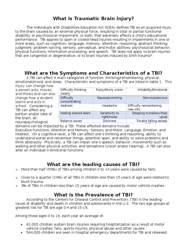 Tbi Fact Sheet | PDF | Traumatic Brain Injury | Cognition