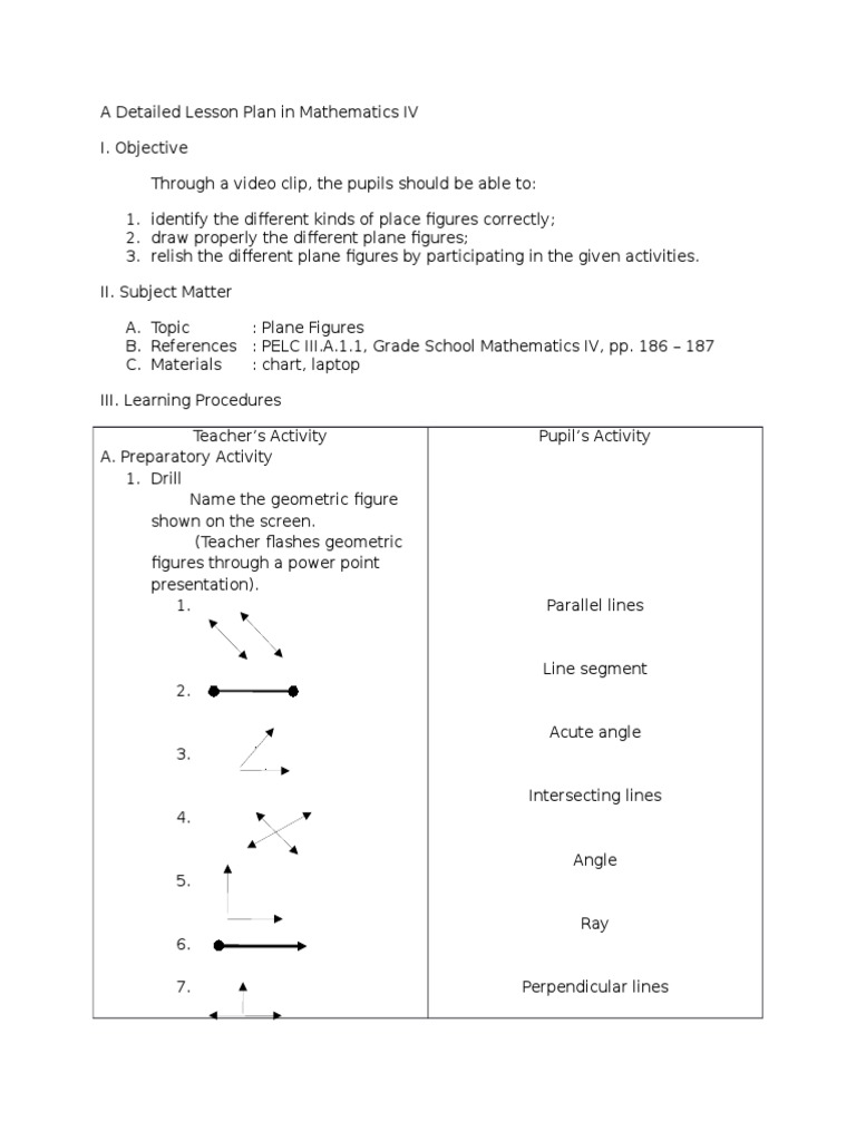 Grade 4 Lesson Plan: Plane Figures | PDF | Rectangle | Euclidean Geometry