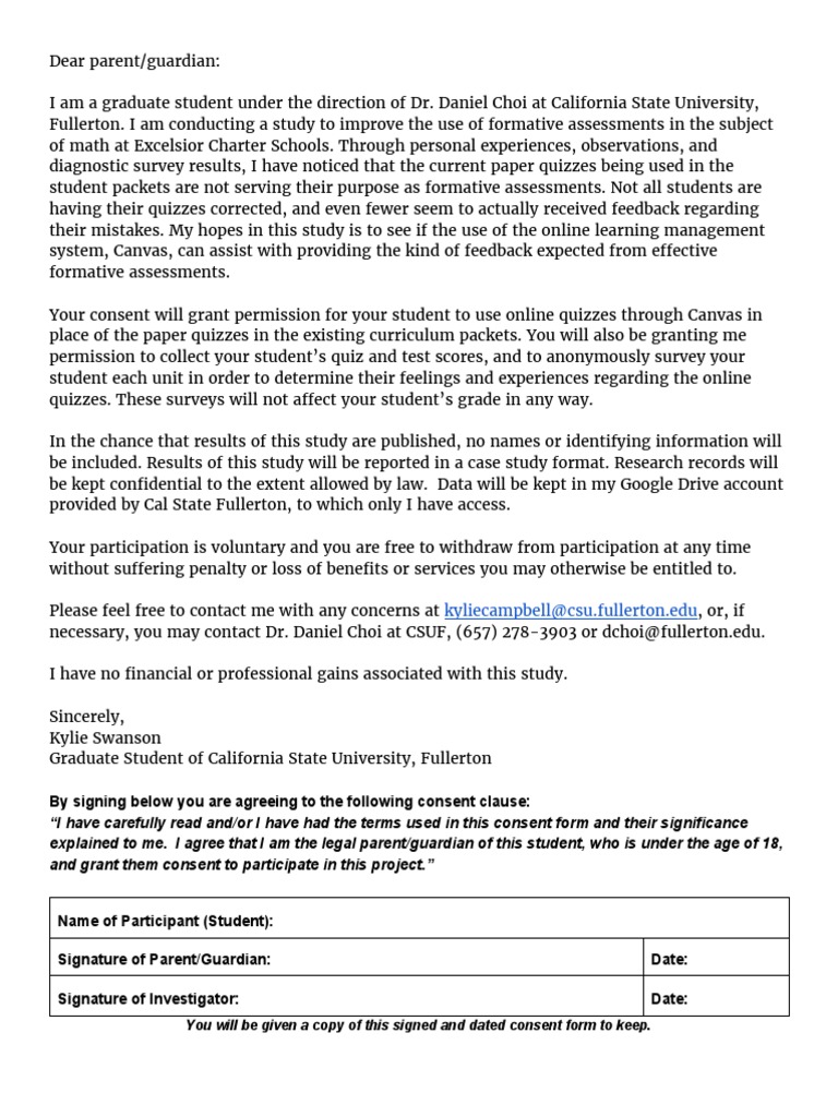 Consent for Online Math Assessment Study | PDF