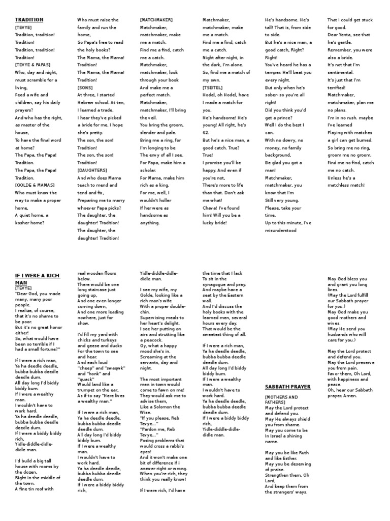 Fiddler On The Roof Lyrics PDF Religion And Belief
