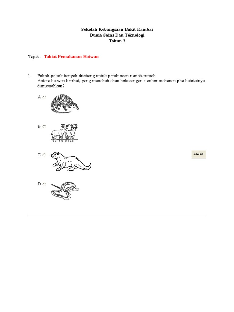 Dst Tahun 3 Latihan Tabiat Pemakanan Haiwan Pdf