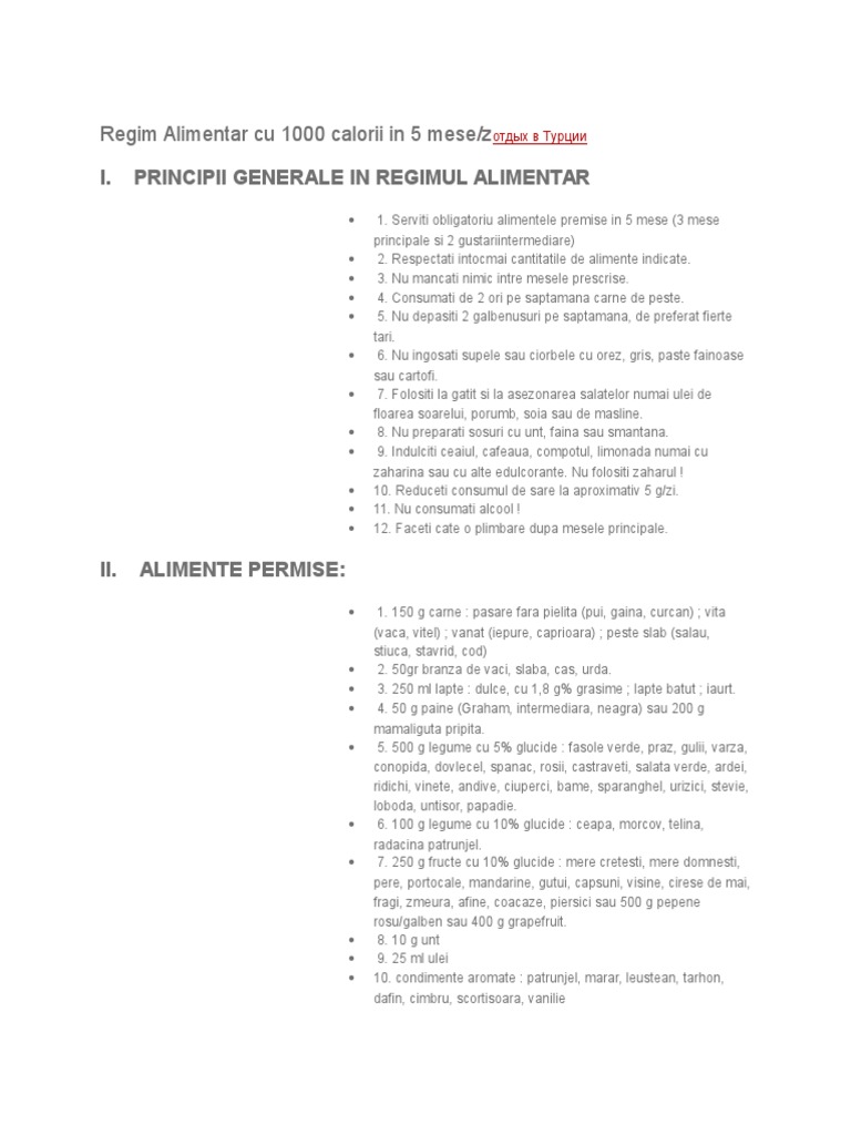 Regim Alimentar Cu 1000 Calorii in 5 Mese | PDF