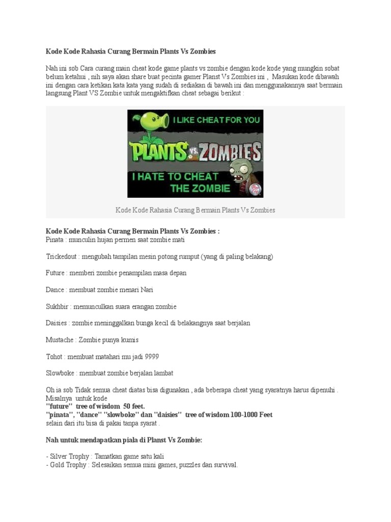 Plants vs. Zombies Cheat Codes