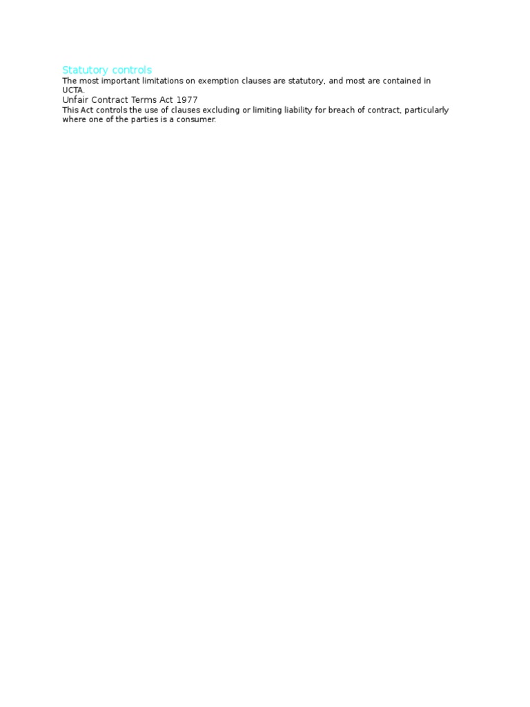 Unfair Contract Terms Act Overview | PDF | Business | Law