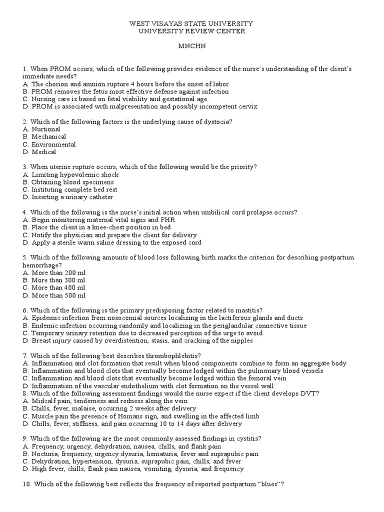 PNLE Sample Test Questions PDF Childbirth Pregnancy