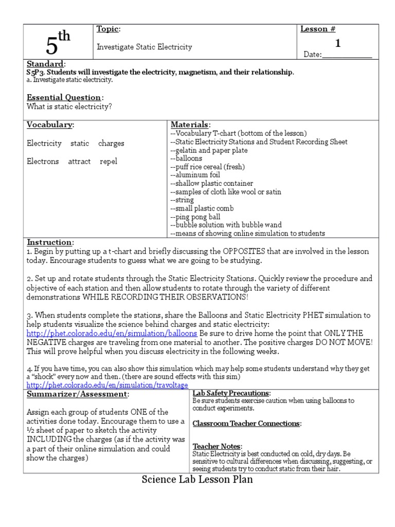 Topic Lesson Science Lab Lesson Plan PDF