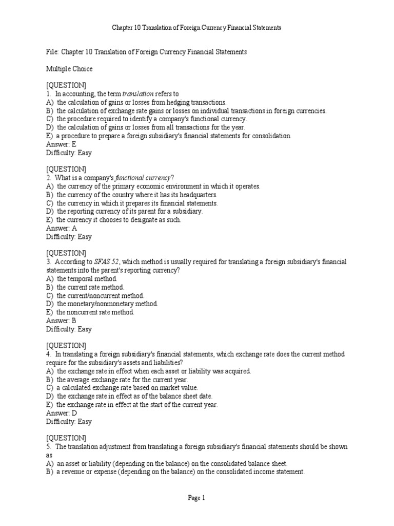 Chapter 10 Translation of Foreign Currency Financial Statements PDF