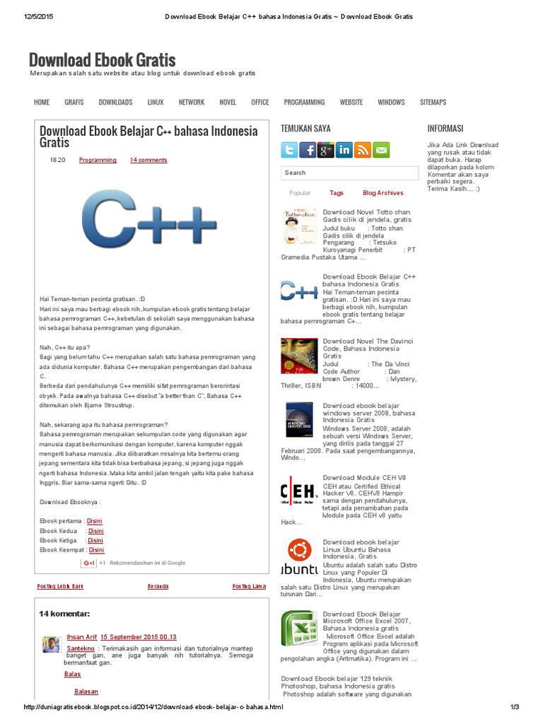 Download Ebook Belajar C++ bahasa Indonesia Gratis  