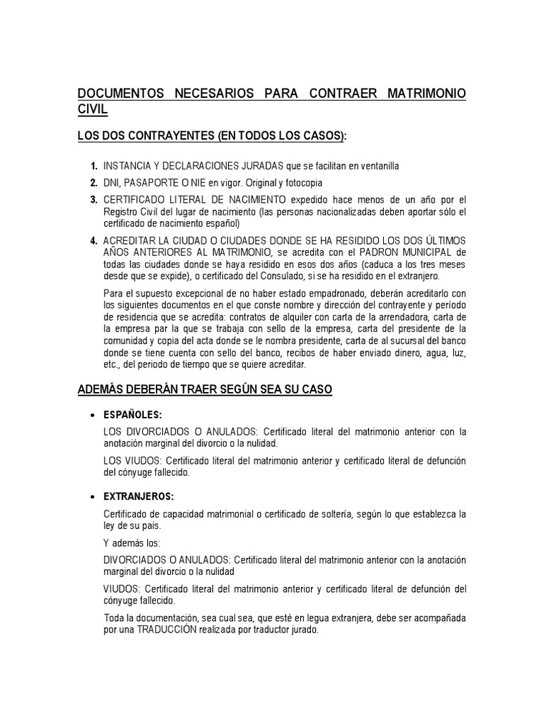 Requisitos Y Doc Matrimonio Pdf Matrimonio Anulacion