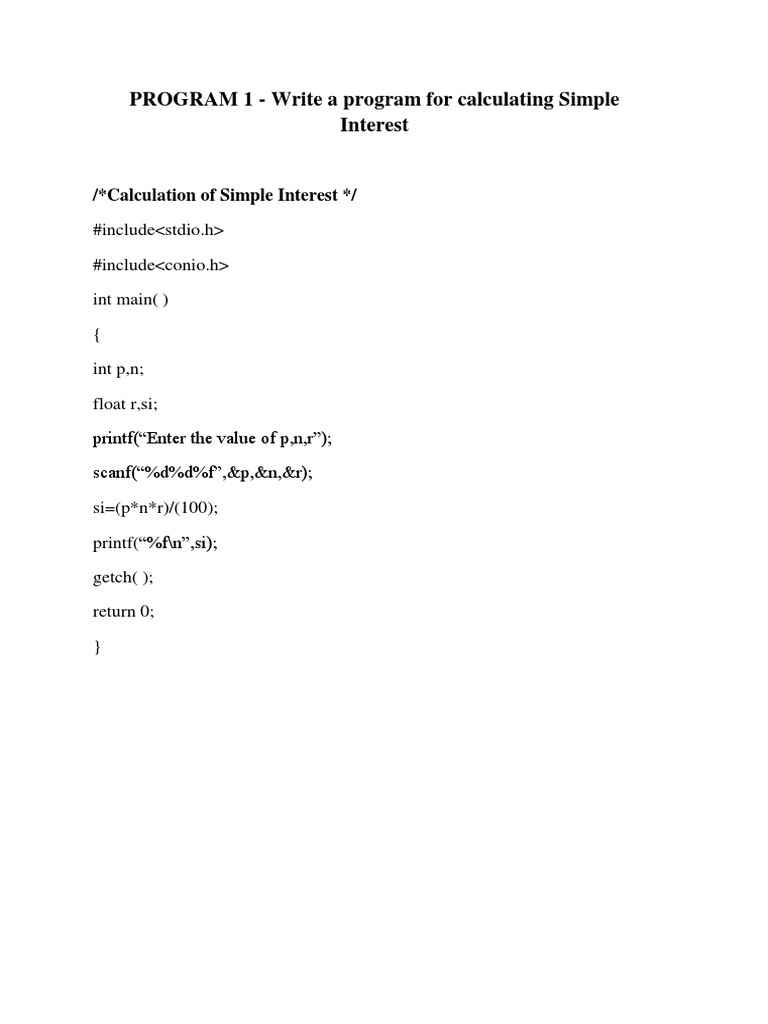 Simple Interest Calculation in C | PDF | Business | Computers