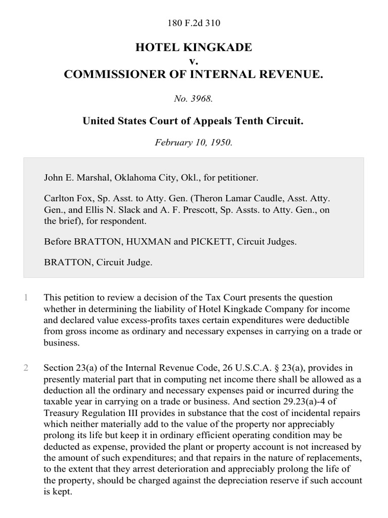 Hotel Kingkade v. Commissioner of Internal Revenue, 180 F.2d 310, 10th