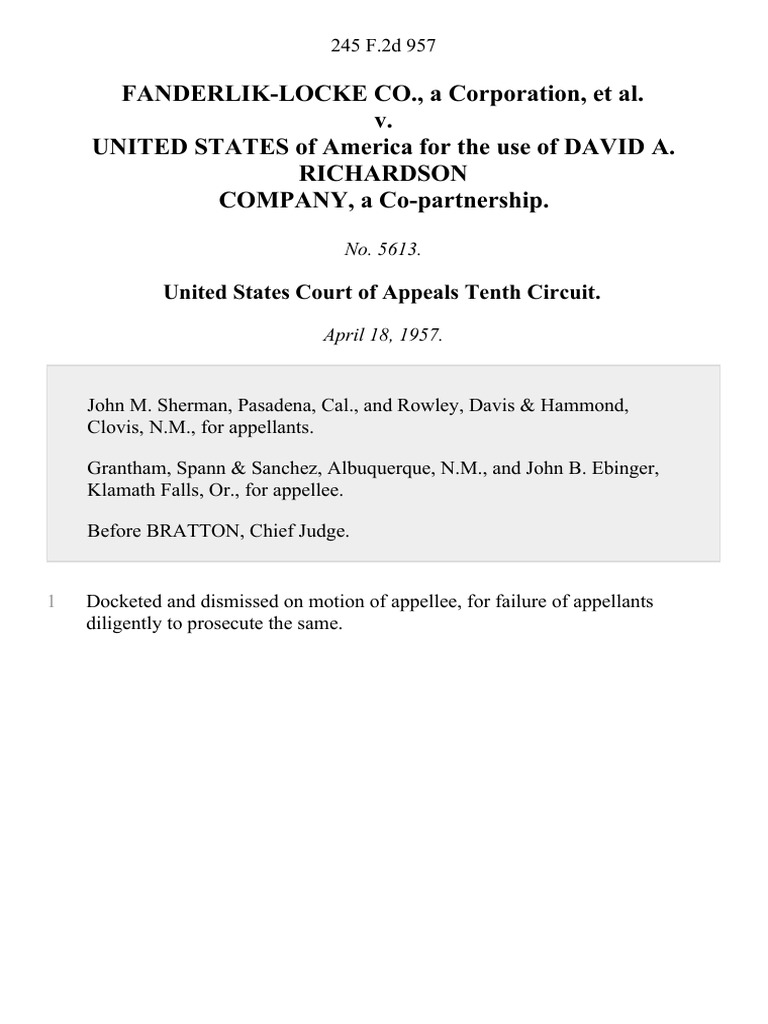 FANDERLIKLOCKE CO., A Corporation, Et Al. v. UNITED STATES of America