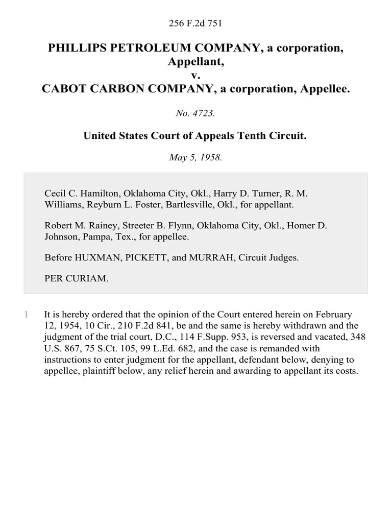 Phillips Petroleum Company, A Corporation v. Cabot Carbon Company, A