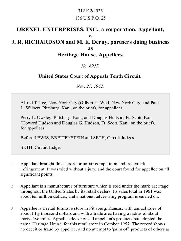 DREXEL ENTERPRISES, INC., A Corporation, Appellant, v. J. R. RICHARDSON and M. E. Deruy