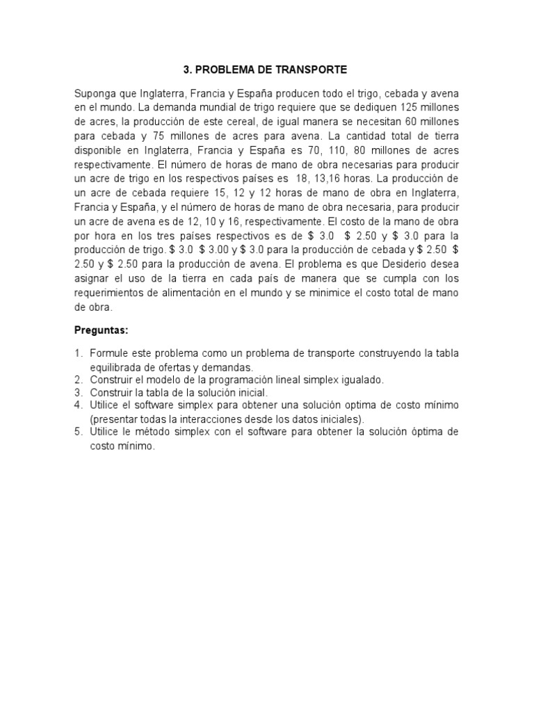 Problemas de Transporte | PDF | Programación lineal | La investigación ...