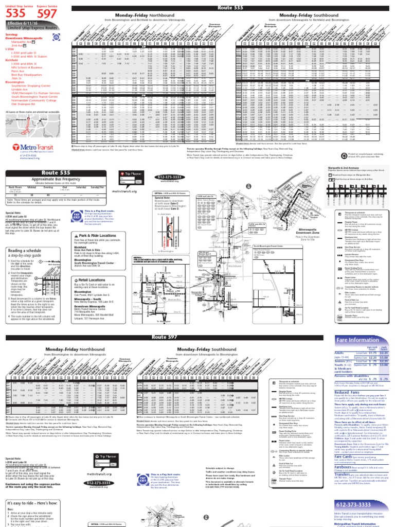 Route 535: Monday-Friday Southbound Monday-Friday Northbound | PDF ...